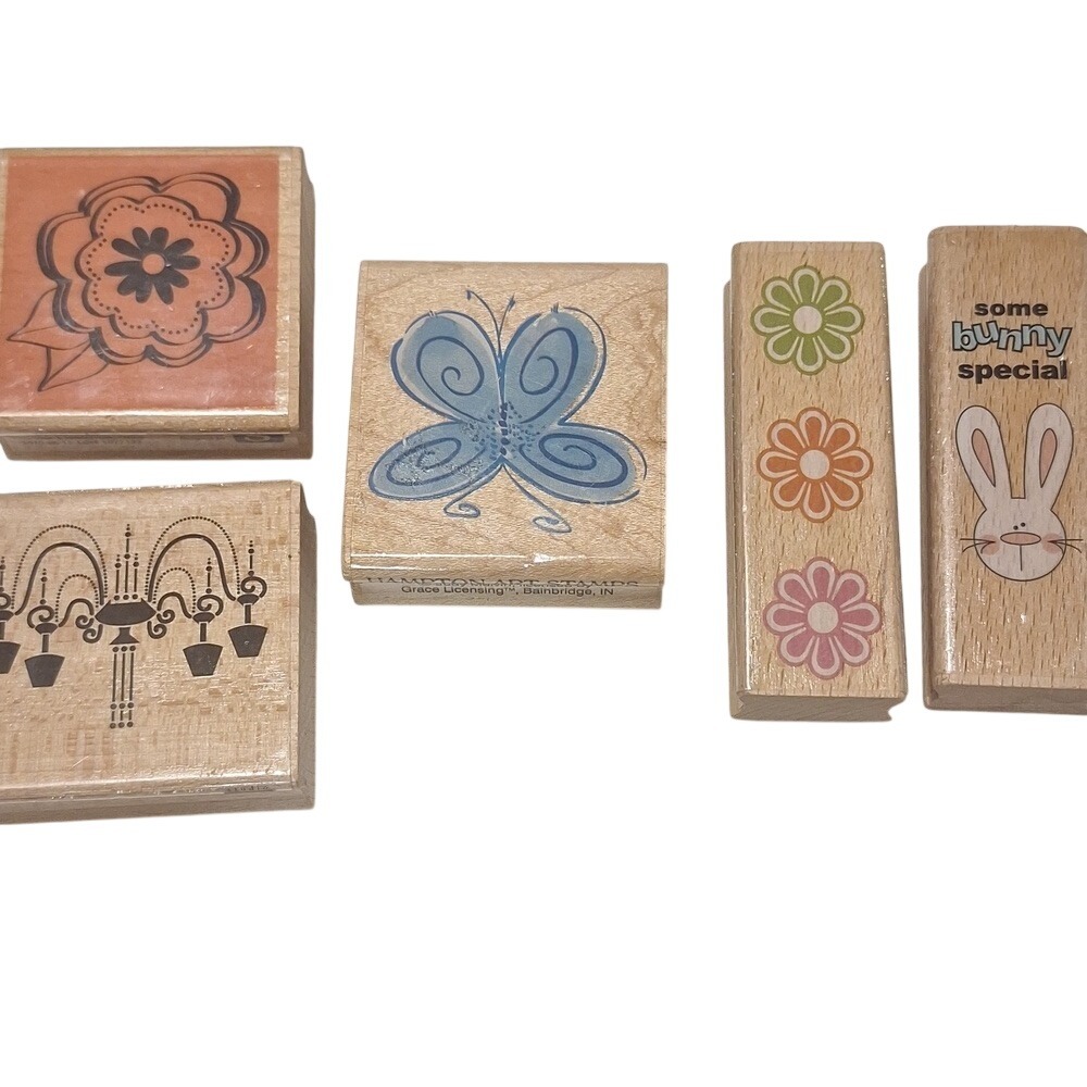 Hampton Art Studio G Rubber Stamp Set Butterfly Flower‎ Chandelier Bunny